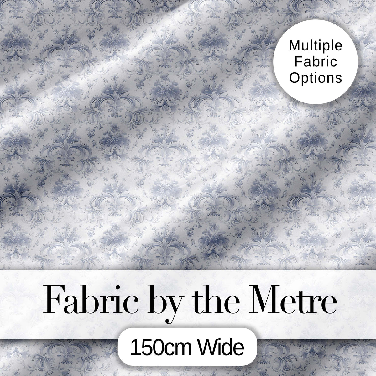 Elegant Soft Grey Damask Floral Ornamental Seamless Pattern Digital Print Fabric by the Metre UK Sewing Quilting Textile