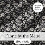 Classic Black and White Vintage Floral Scroll Seamless Pattern Digital Print Fabric by the Metre UK Sewing Quilting Textile