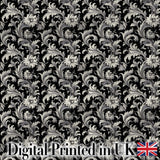 Classic Black and White Vintage Floral Scroll Seamless Pattern Digital Print Fabric by the Metre UK Sewing Quilting Textile