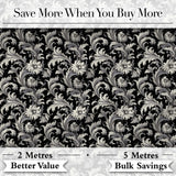 Classic Black and White Vintage Floral Scroll Seamless Pattern Digital Print Fabric by the Metre UK Sewing Quilting Textile