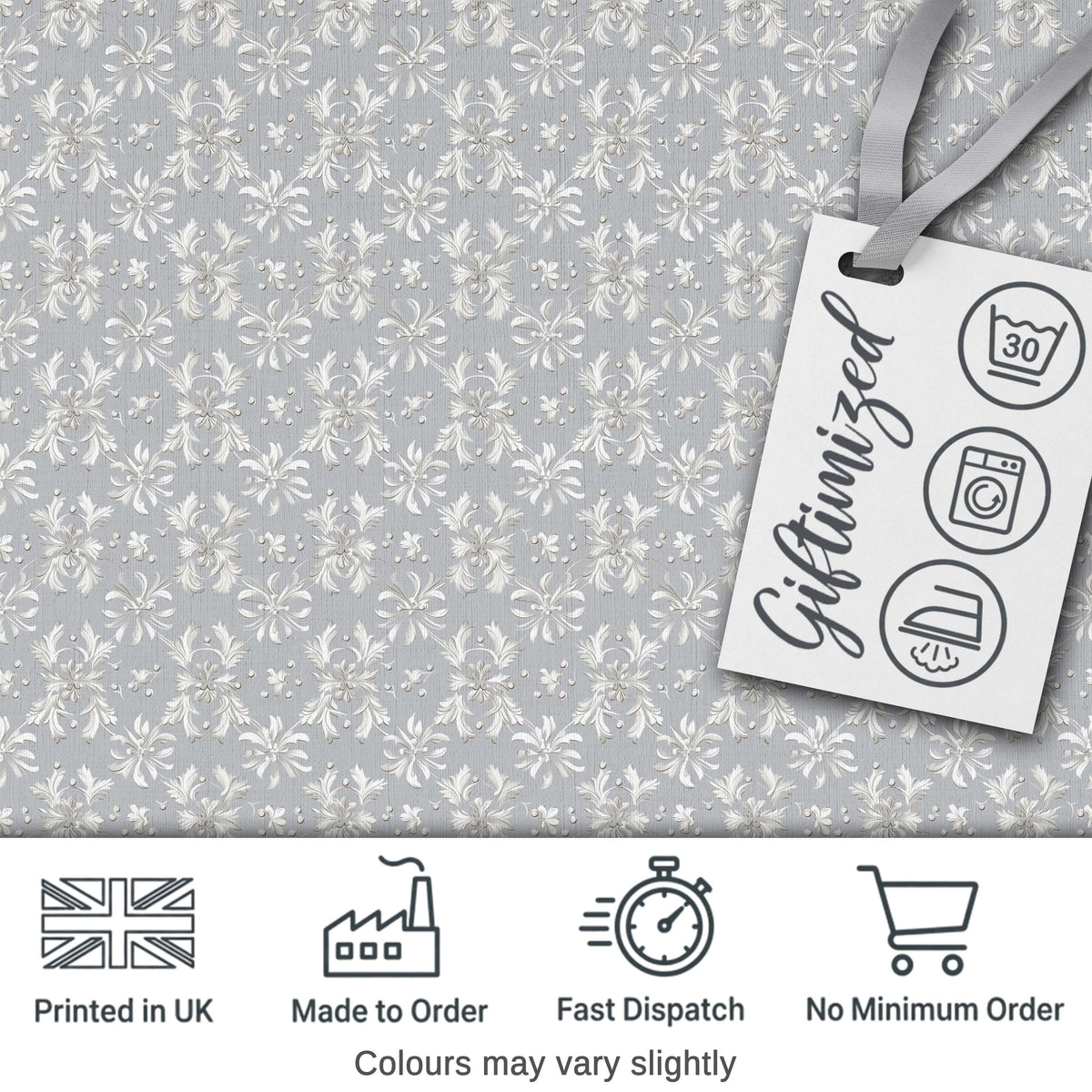 Delicate Light Grey Floral Motif Vintage Seamless Pattern Digital Print Fabric by the Metre UK Sewing Quilting Textile