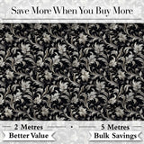 Luxury Black and Silver Floral Baroque Seamless Pattern Digital Print Fabric by the Metre UK Sewing Quilting Textile