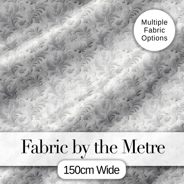 Subtle Grey Leafy Damask Classic Seamless Pattern Digital Print Fabric by the Metre UK Sewing Quilting Textile