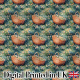 Artistic Wicker Basket in Blooming Garden Seamless Pattern Digital Print Fabric by the Metre UK Sewing Quilting Textile