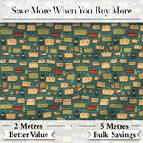 Cute Picnic Baskets and Camping Items Dark Green Seamless Pattern Digital Print Fabric by the Metre UK Sewing Quilting Textile