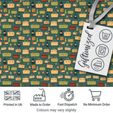 Cute Picnic Baskets and Camping Items Dark Green Seamless Pattern Digital Print Fabric by the Metre UK Sewing Quilting Textile