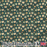 Playful Picnic Baskets and Fruit  Dark Background Seamless Pattern Digital Print Fabric by the Metre UK Sewing Quilting Textile