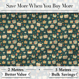 Playful Picnic Baskets and Fruit  Dark Background Seamless Pattern Digital Print Fabric by the Metre UK Sewing Quilting Textile