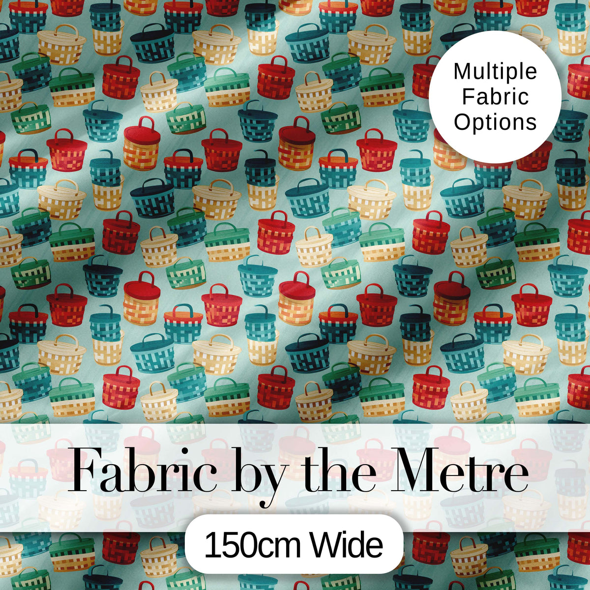 Colorful Woven Picnic Baskets  Style Seamless Pattern Digital Print Fabric by the Metre UK Sewing Quilting Textile