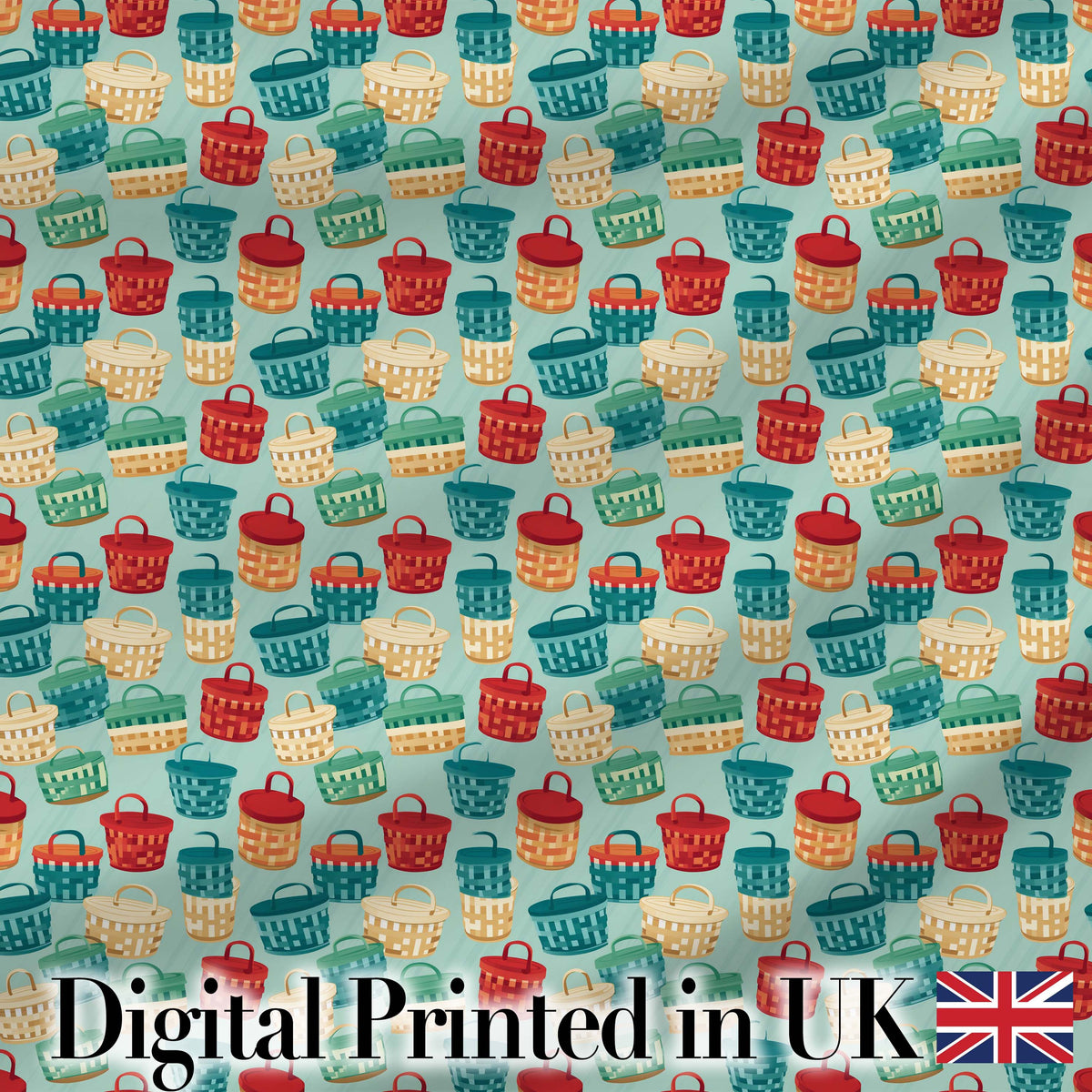 Colorful Woven Picnic Baskets  Style Seamless Pattern Digital Print Fabric by the Metre UK Sewing Quilting Textile