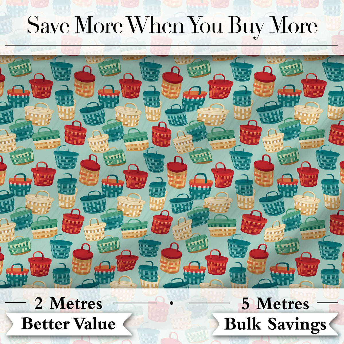 Colorful Woven Picnic Baskets  Style Seamless Pattern Digital Print Fabric by the Metre UK Sewing Quilting Textile