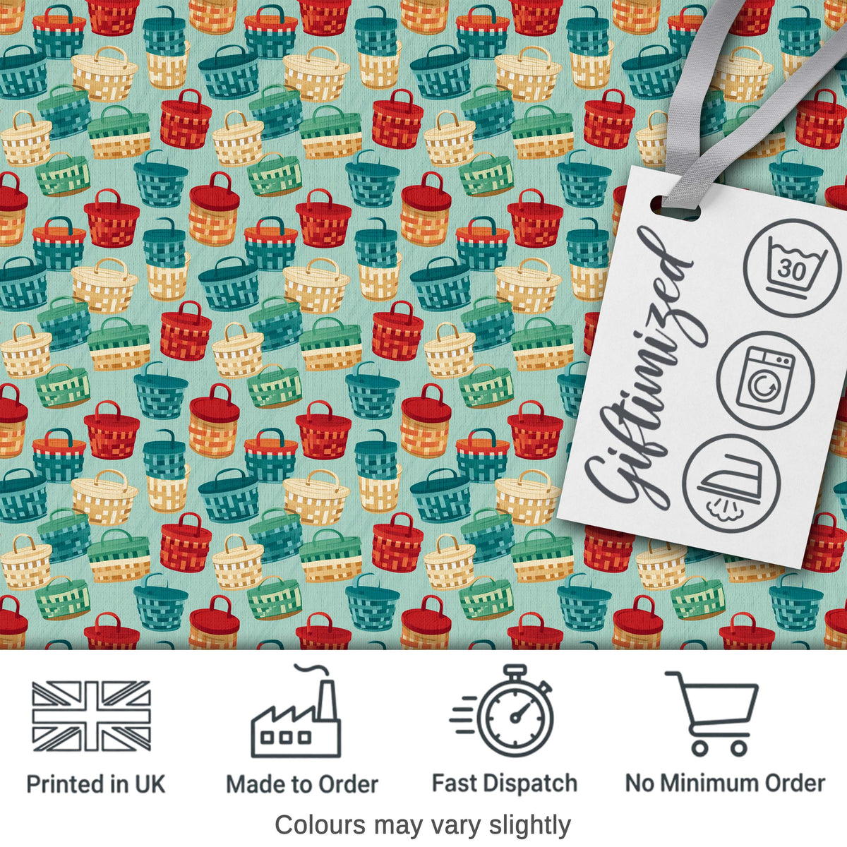 Colorful Woven Picnic Baskets  Style Seamless Pattern Digital Print Fabric by the Metre UK Sewing Quilting Textile