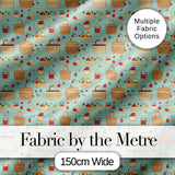 Cute Picnic Food and Basket Elements Soft Blue Seamless Pattern Digital Print Fabric by the Metre UK Sewing Quilting Textile