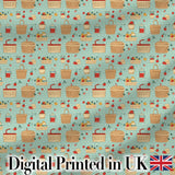Cute Picnic Food and Basket Elements Soft Blue Seamless Pattern Digital Print Fabric by the Metre UK Sewing Quilting Textile