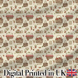 Rustic Picnic Basket with Strawberries and Garden Items Seamless Pattern Digital Print Fabric by the Metre UK Sewing Quilting Textile