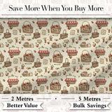 Rustic Picnic Basket with Strawberries and Garden Items Seamless Pattern Digital Print Fabric by the Metre UK Sewing Quilting Textile