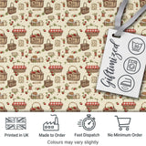 Rustic Picnic Basket with Strawberries and Garden Items Seamless Pattern Digital Print Fabric by the Metre UK Sewing Quilting Textile