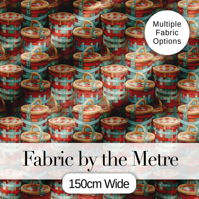 Detailed Wicker Picnic Baskets Close Up Seamless Pattern Digital Print Fabric by the Metre UK Sewing Quilting Textile