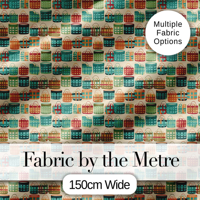 Colorful Modern Picnic Baskets Geometric Style Seamless Pattern Digital Print Fabric by the Metre UK Sewing Quilting Textile