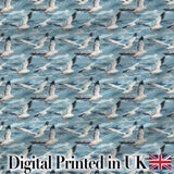 Realistic Seagulls Over Blue Sea Waves Seamless Pattern Digital Print Fabric by the Metre UK Sewing Quilting Textile