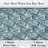 Realistic Seagulls Over Blue Sea Waves Seamless Pattern Digital Print Fabric by the Metre UK Sewing Quilting Textile