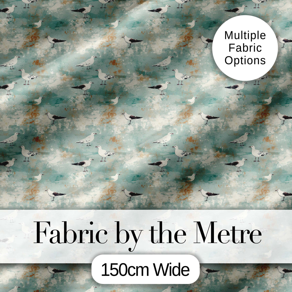 Vintage Style Seagulls on Textured Coastal Background Seamless Pattern Digital Print Fabric by the Metre UK Sewing Quilting Textile