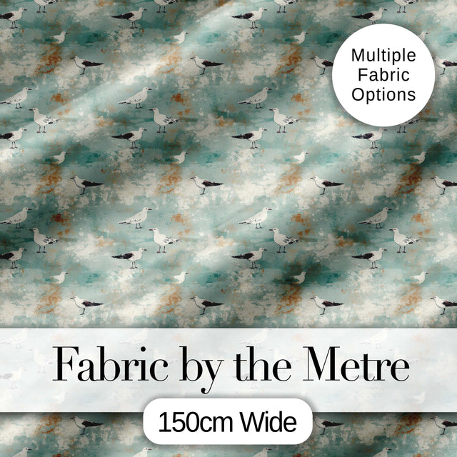 Vintage Style Seagulls on Textured Coastal Background Seamless Pattern Digital Print Fabric by the Metre UK Sewing Quilting Textile