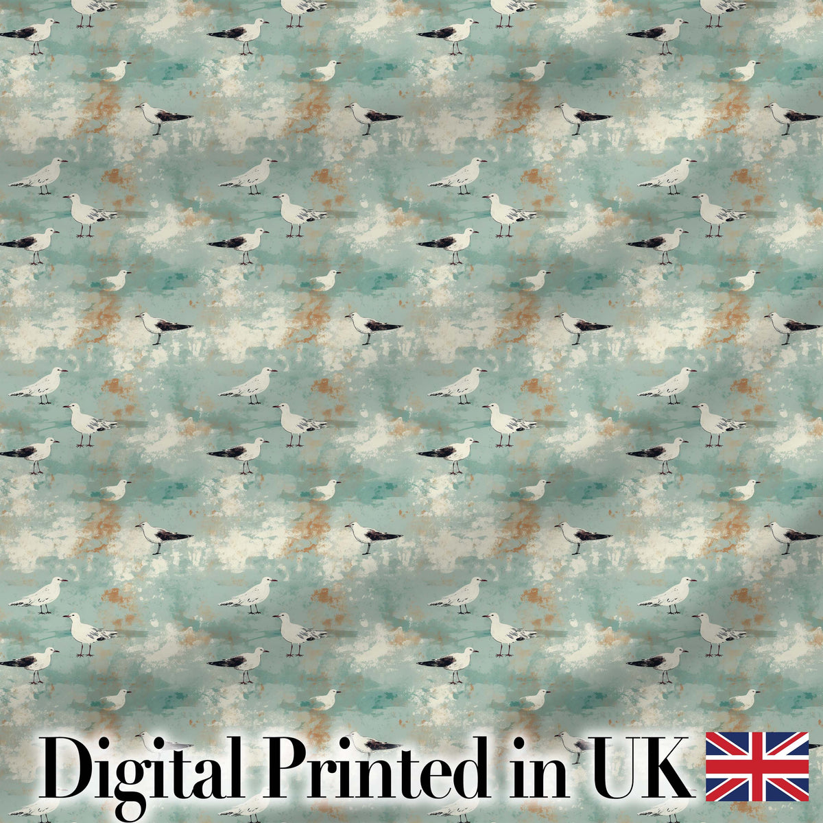 Vintage Style Seagulls on Textured Coastal Background Seamless Pattern Digital Print Fabric by the Metre UK Sewing Quilting Textile