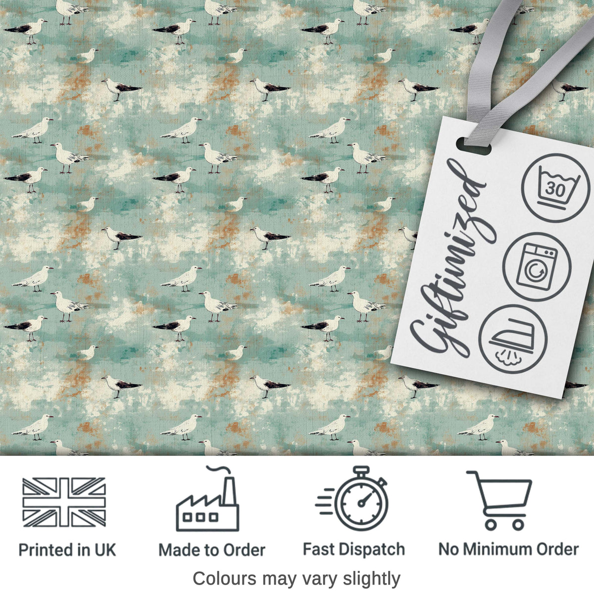 Vintage Style Seagulls on Textured Coastal Background Seamless Pattern Digital Print Fabric by the Metre UK Sewing Quilting Textile
