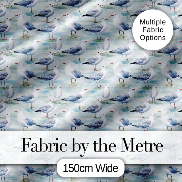 Soft Watercolor Seagulls Standing on Shore Seamless Pattern Digital Print Fabric by the Metre UK Sewing Quilting Textile