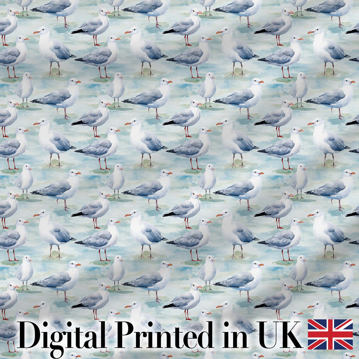 Soft Watercolor Seagulls Standing on Shore Seamless Pattern Digital Print Fabric by the Metre UK Sewing Quilting Textile