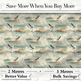 Vintage Coastal Scene Seagulls on Shore Landscape Seamless Pattern Digital Print Fabric by the Metre UK Sewing Quilting Textile