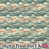 Ocean Waves with Flying Seabirds Scenic Seamless Pattern Digital Print Fabric by the Metre UK Sewing Quilting Textile