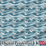 Seagulls Flying Over Ocean Waves Blue Coastal Seamless Pattern Digital Print Fabric by the Metre UK Sewing Quilting Textile