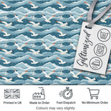 Seagulls Flying Over Ocean Waves Blue Coastal Seamless Pattern Digital Print Fabric by the Metre UK Sewing Quilting Textile