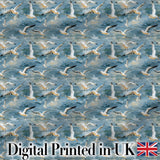Soft Watercolor Seagulls in Flight Over Sea Seamless Pattern Digital Print Fabric by the Metre UK Sewing Quilting Textile