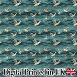 Seagulls Flying Over Deep Blue Ocean Waves Seamless Pattern Digital Print Fabric by the Metre UK Sewing Quilting Textile