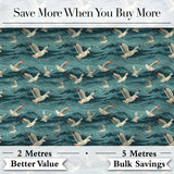 Seagulls Flying Over Deep Blue Ocean Waves Seamless Pattern Digital Print Fabric by the Metre UK Sewing Quilting Textile