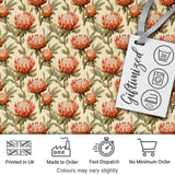 Warm Orange Protea Flower Vintage Botanical Seamless Pattern Digital Print Fabric by the Metre UK Sewing Quilting Textile