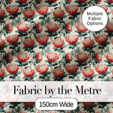 Bold Red Protea Botanical Floral Seamless Pattern Digital Print Fabric by the Metre UK Sewing Quilting Textile