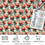 Bold Red Protea Botanical Floral Seamless Pattern Digital Print Fabric by the Metre UK Sewing Quilting Textile
