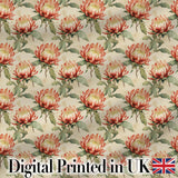 Vintage Style Protea Flowers on Neutral Background Seamless Pattern Digital Print Fabric by the Metre UK Sewing Quilting Textile