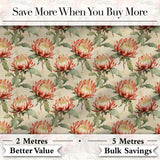 Vintage Style Protea Flowers on Neutral Background Seamless Pattern Digital Print Fabric by the Metre UK Sewing Quilting Textile