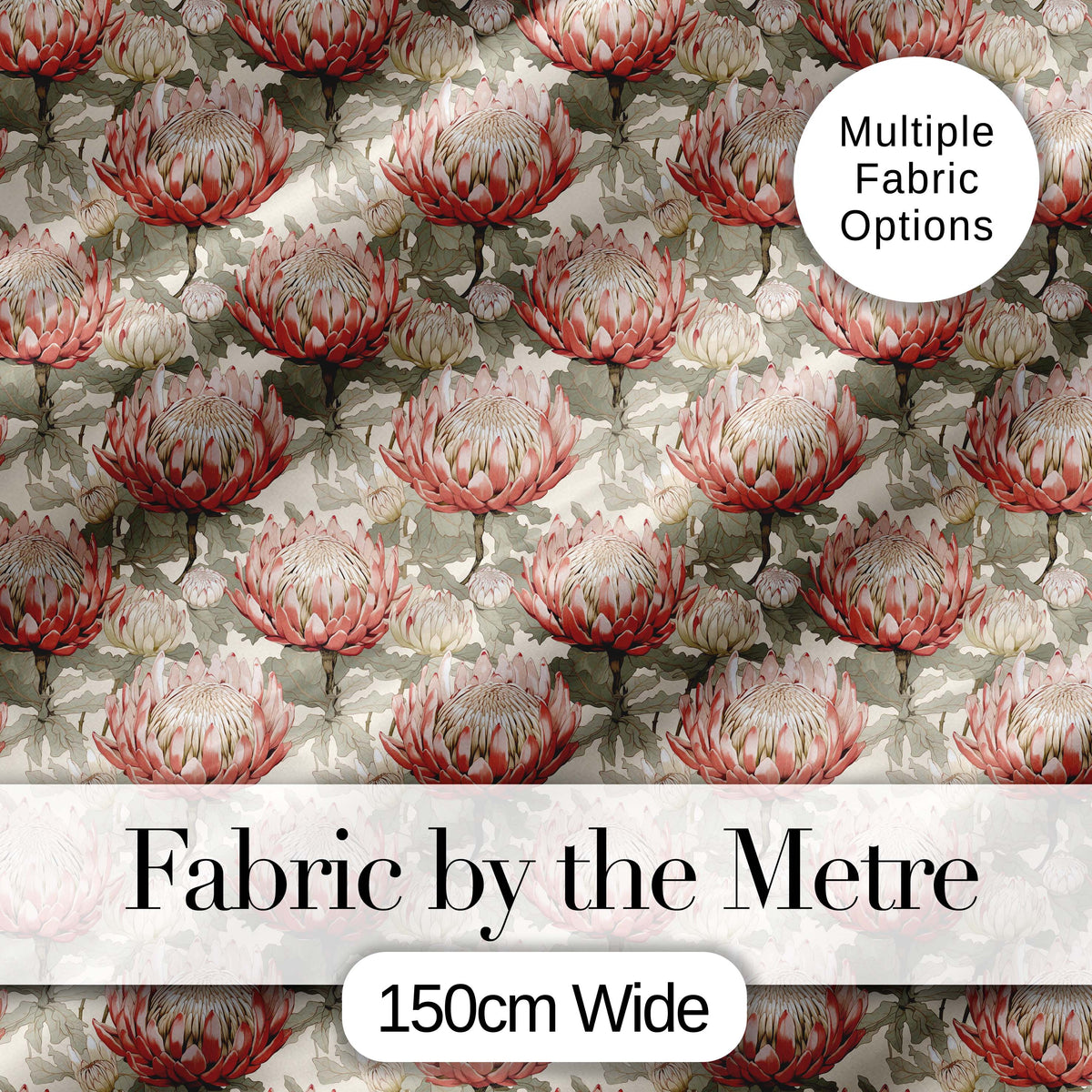 Elegant Pink Protea Floral Botanical Seamless Pattern Digital Print Fabric by the Metre UK Sewing Quilting Textile