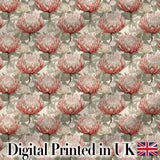 Elegant Pink Protea Floral Botanical Seamless Pattern Digital Print Fabric by the Metre UK Sewing Quilting Textile