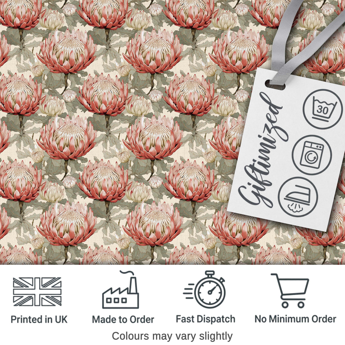 Elegant Pink Protea Floral Botanical Seamless Pattern Digital Print Fabric by the Metre UK Sewing Quilting Textile