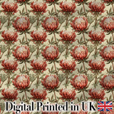 Vintage Style Red Protea Floral Seamless Pattern Digital Print Fabric by the Metre UK Sewing Quilting Textile