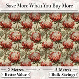 Vintage Style Red Protea Floral Seamless Pattern Digital Print Fabric by the Metre UK Sewing Quilting Textile