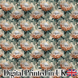 Elegant White and Orange Protea Botanical Seamless Pattern Digital Print Fabric by the Metre UK Sewing Quilting Textile