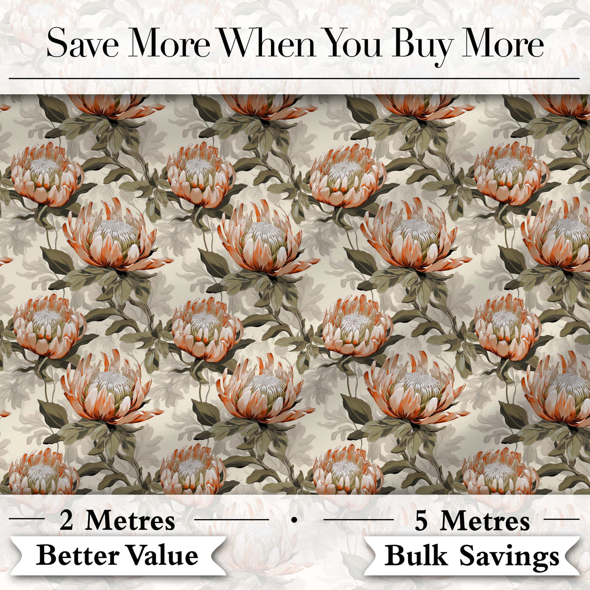 Neutral Tone Protea Botanical Floral Seamless Pattern Digital Print Fabric by the Metre UK Sewing Quilting Textile